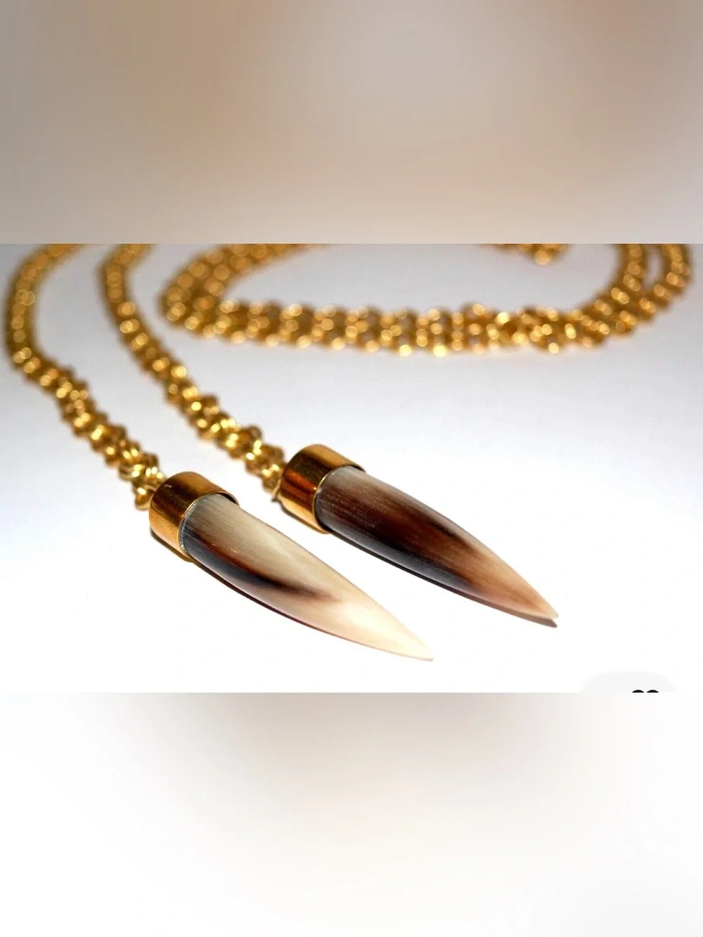 Soko Knotted Lariat Horn Talon Necklace, Goldtone with Tan Horns, QVC